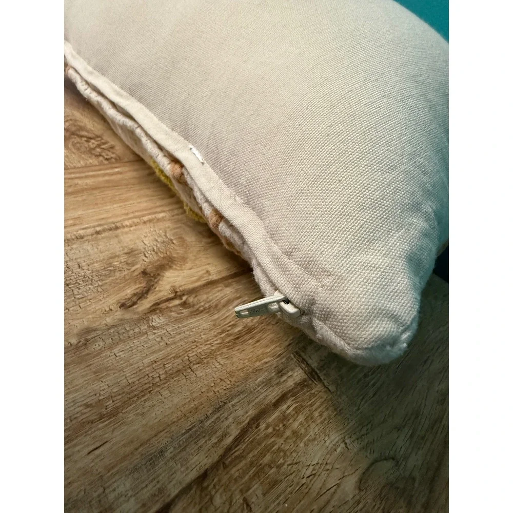 Decorative Lumbar Pillow Neutral 22x12 Cream Abstract Tufted Boho Modern Decor